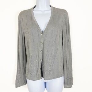 ESCADA Grey Lightweight Embellished Cardigan Sweater Button Front Size 38